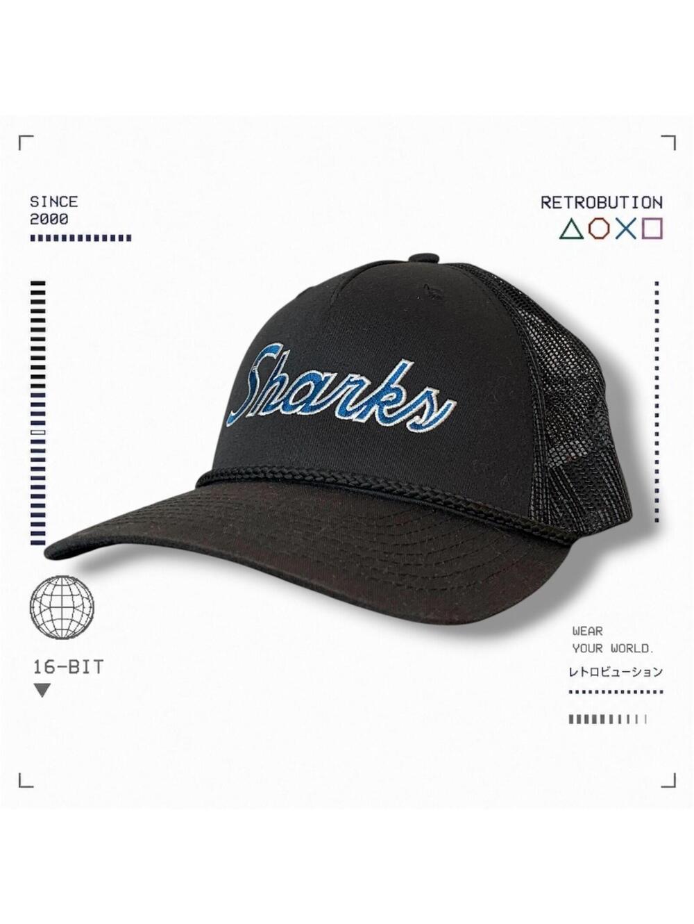 Vintage 90s San Jose Sharks NHL Mesh Back Trucker Hat Black